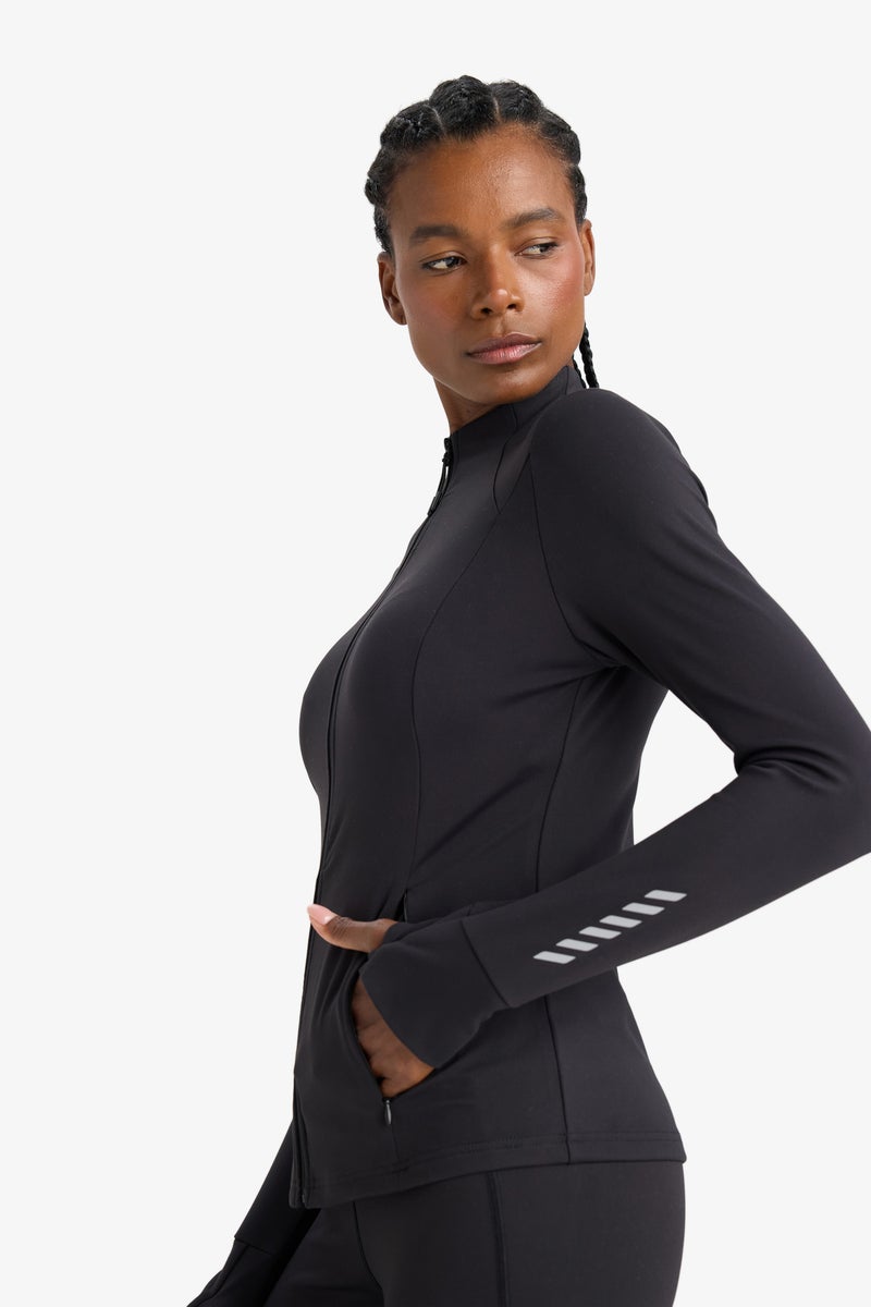 DeFacto Black Woman Slim Fit Stand Collar Zip-Up Sweatshirt Casual - Image 4